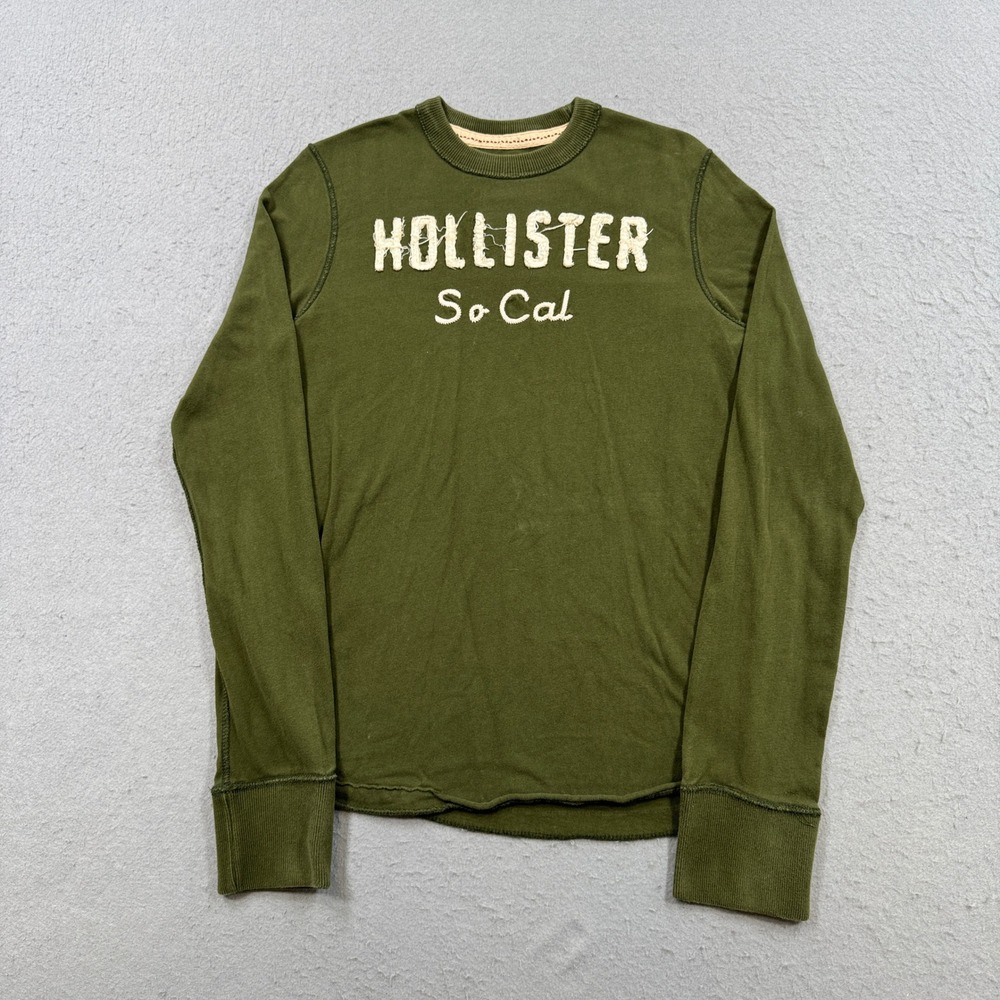 Hollister Shirt Men's Small Green Spellout Logo Thermal Long Sleeve Streetwear